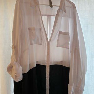 Black and white front button shirt.  4x